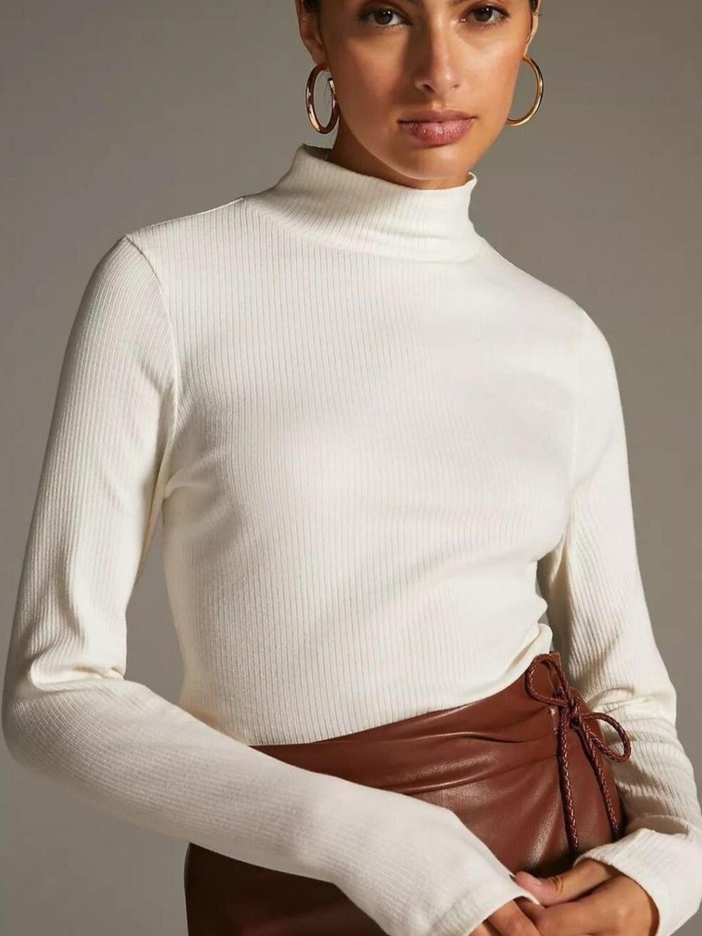 Anthropologie Maeve White Ribbed Long Sleeve Turtleneck